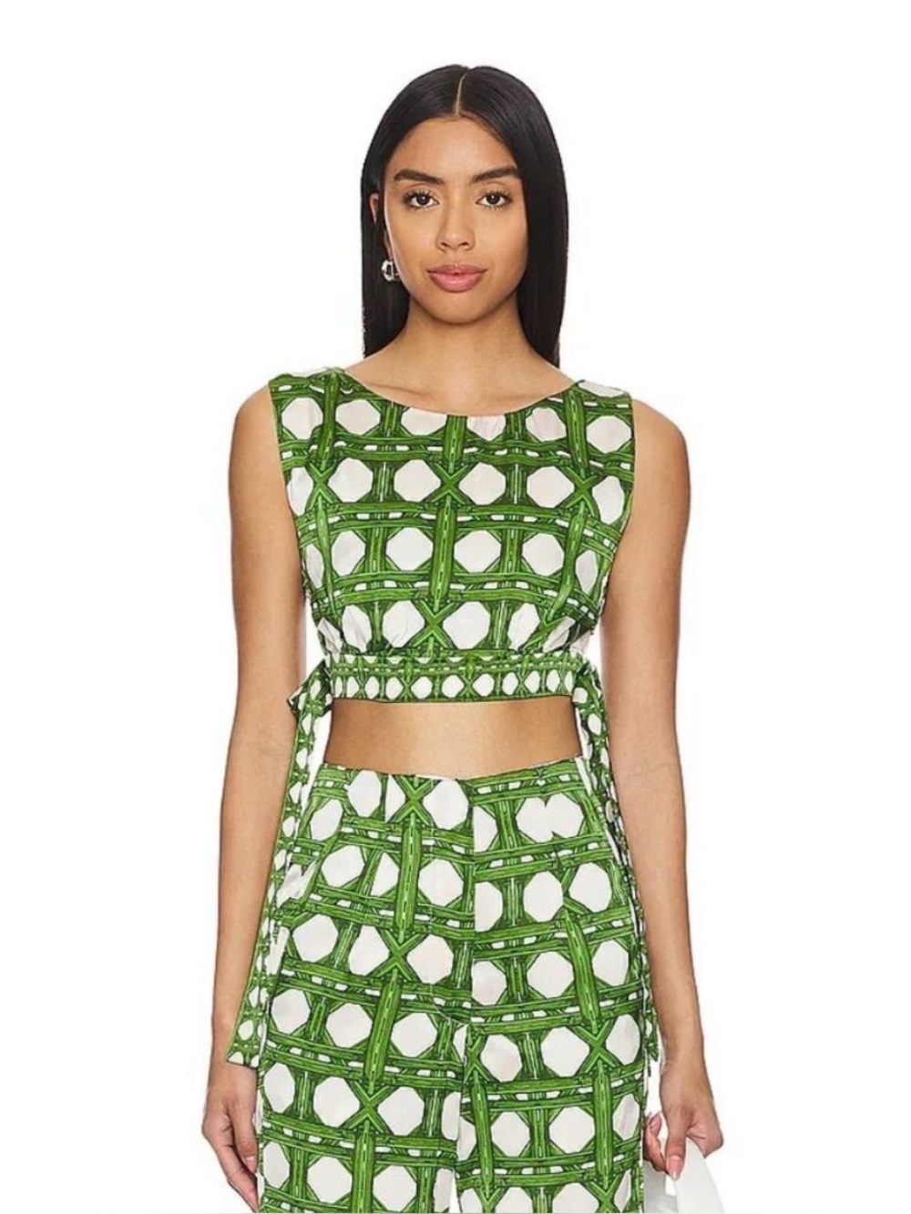 MISA Los Angeles Olena Top in Rattan Tile Mix Green XXS NWOT $240
